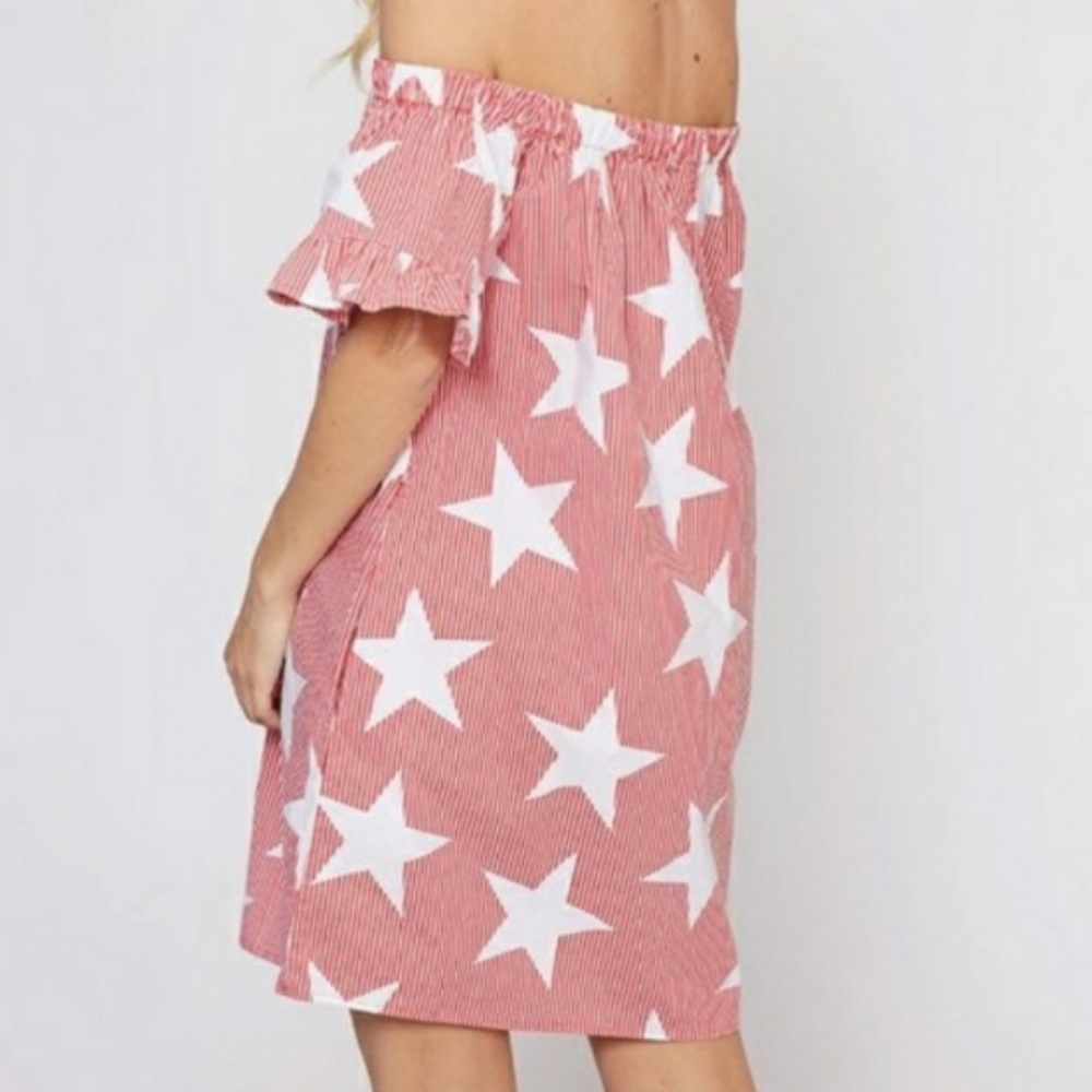 Star Printed Off Shoulder Dress - Picture 4 of 7